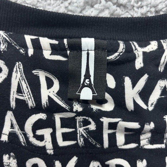 Karl Lagerfeld Blouse Womens Large Graffiti Paris Puff Sleeves Streetwear Party - Picture 4 of 5